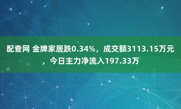 配查网 金牌家居跌0.34%，成交额3113.15万元，今日主力净流入197.33万